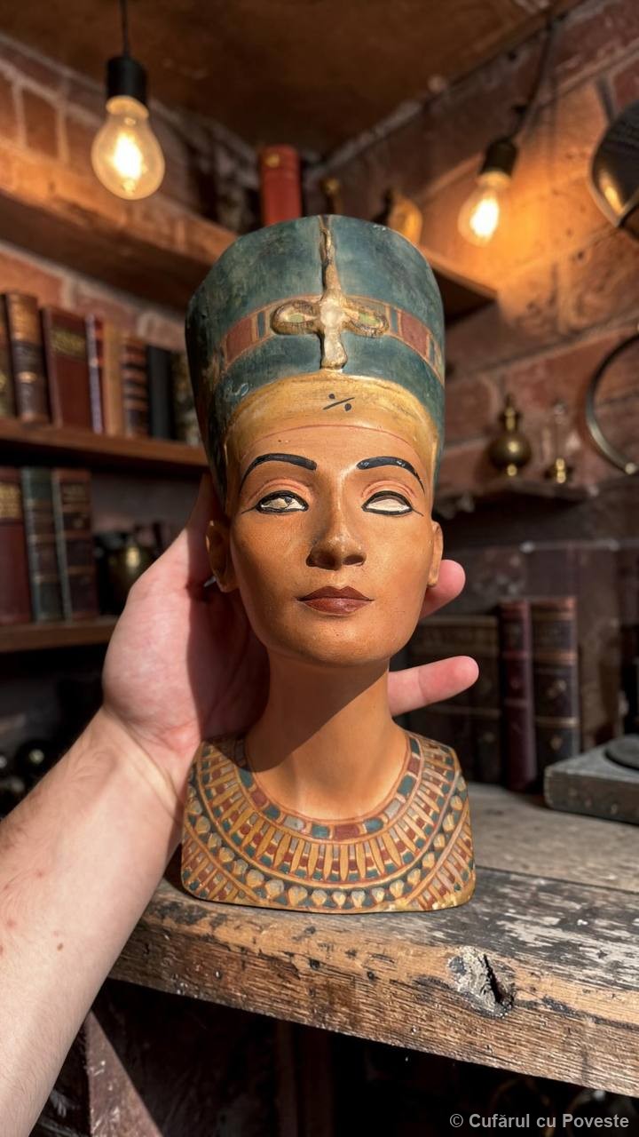 Bust Nefertiti pictat manual, stil egiptean