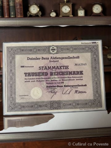 Acțiune originală Daimler-Benz 1942 - 1000 Reichsmark - Scripofilie WWII