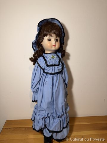 Păpușă porțelan ornamentală victoriană, cutie originală, colecție