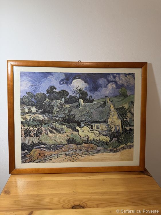 Reproducere Van Gogh „Căsuțe cu acoperișuri de paie" înrămată, vintage