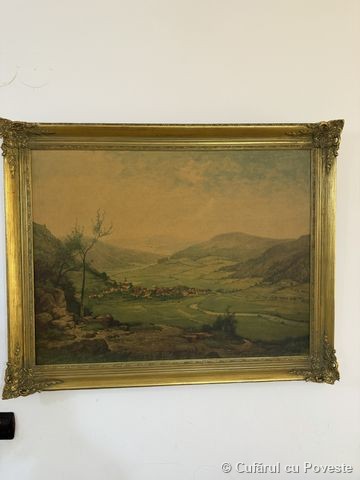 Tablou nemtesc pe carton vechi 100x80cm