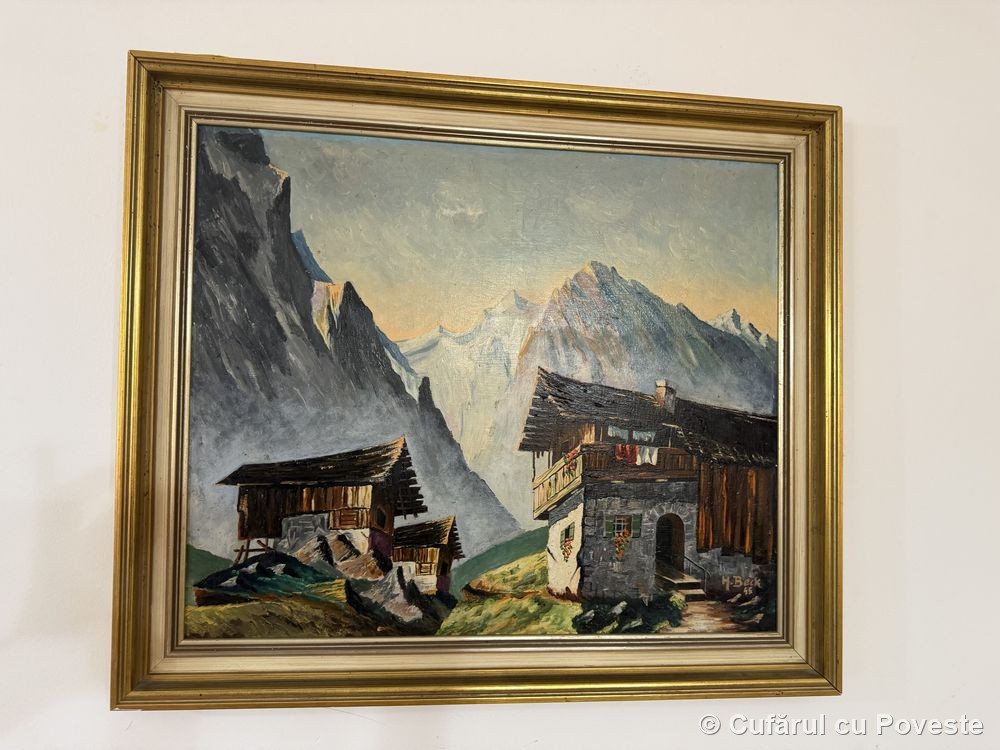 Tablou ulei pe carton peisaj alpin semnat H. Beck 1955
